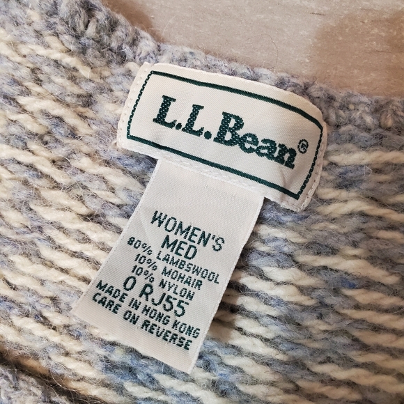 Vintage L.L. Bean fringe sweater. Wool blend. Grey-blue and cream. Fair Isle. M. - Picture 3 of 10